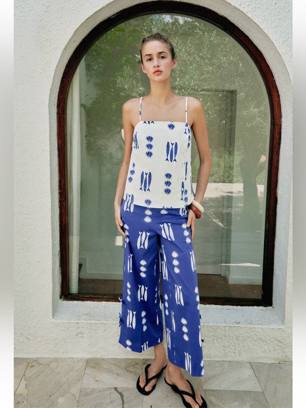 New ZARA Printed Wide-Leg Tie Culottes